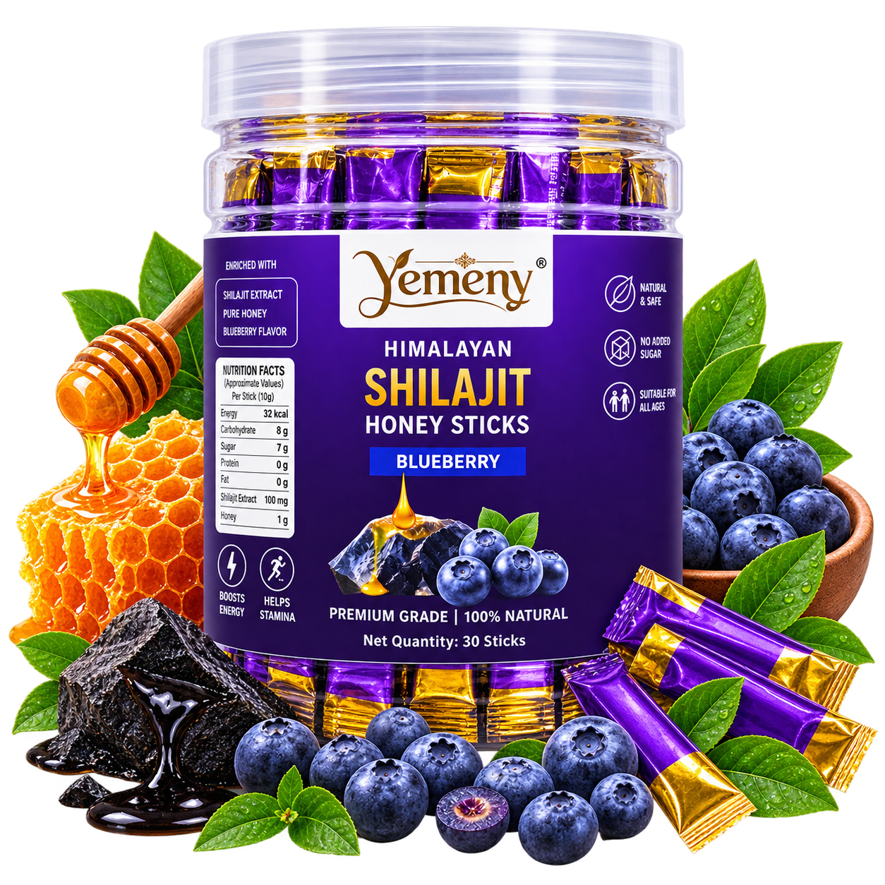 Shilajit Honey Sticks – Blueberry