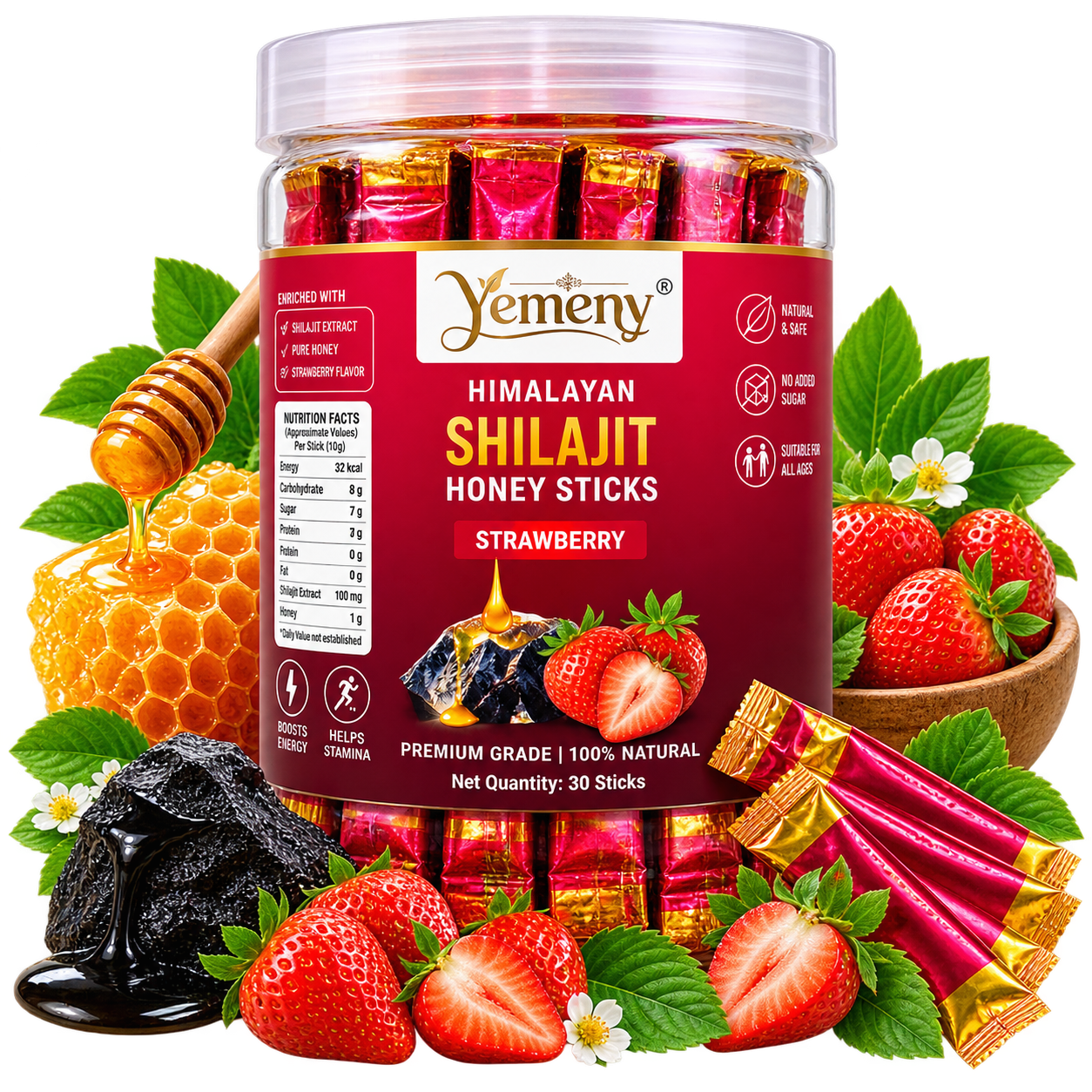 Shilajit Honey Sticks – Strawberry